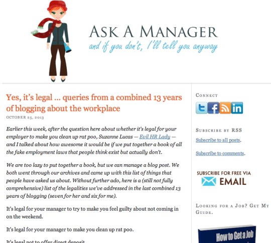 Screen capture of a post from Ask A Manager