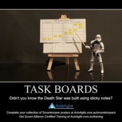 Storm Trooper point at a Scrum Board