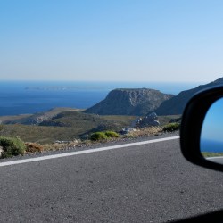 View forward and in rear view mirror