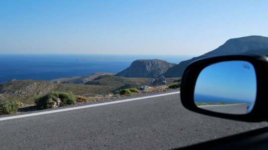 View forward and in rear view mirror