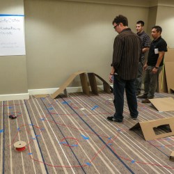 Racing remote control car around an obstacle course